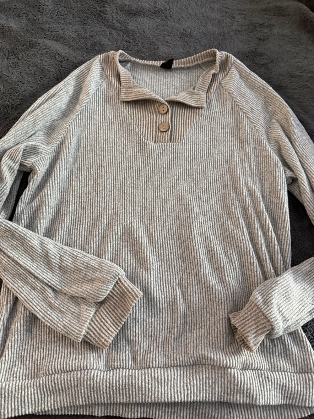Cozy Ribbed Knit Pullover with Button V-Neck